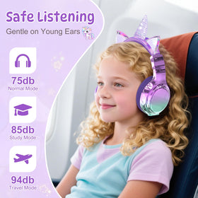 QearFun Kids Unicorn Headphones side view showing foldable portability.