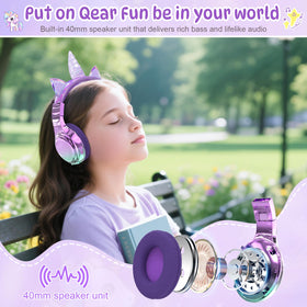 QearFun Kids Unicorn Headphones wired mode cable for uninterrupted listening.