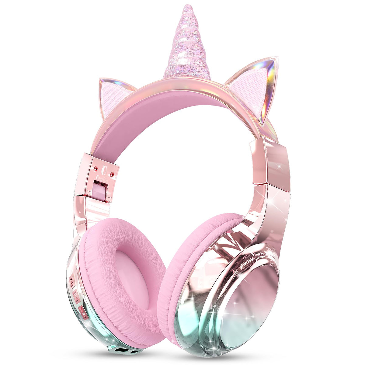 QearFun Kids Unicorn headphones with glitter gradient for imaginative listening sessions