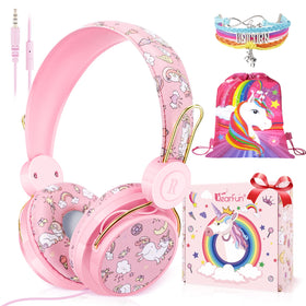 QearFun Sparkly Unicorn Headphones in gift box, ideal for birthdays.