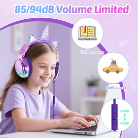 QearFun Unicorn Headphones ear cups close-up; memory foam comfort
