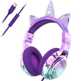 QearFun Unicorn Headphones front view; durable kids headphones for school