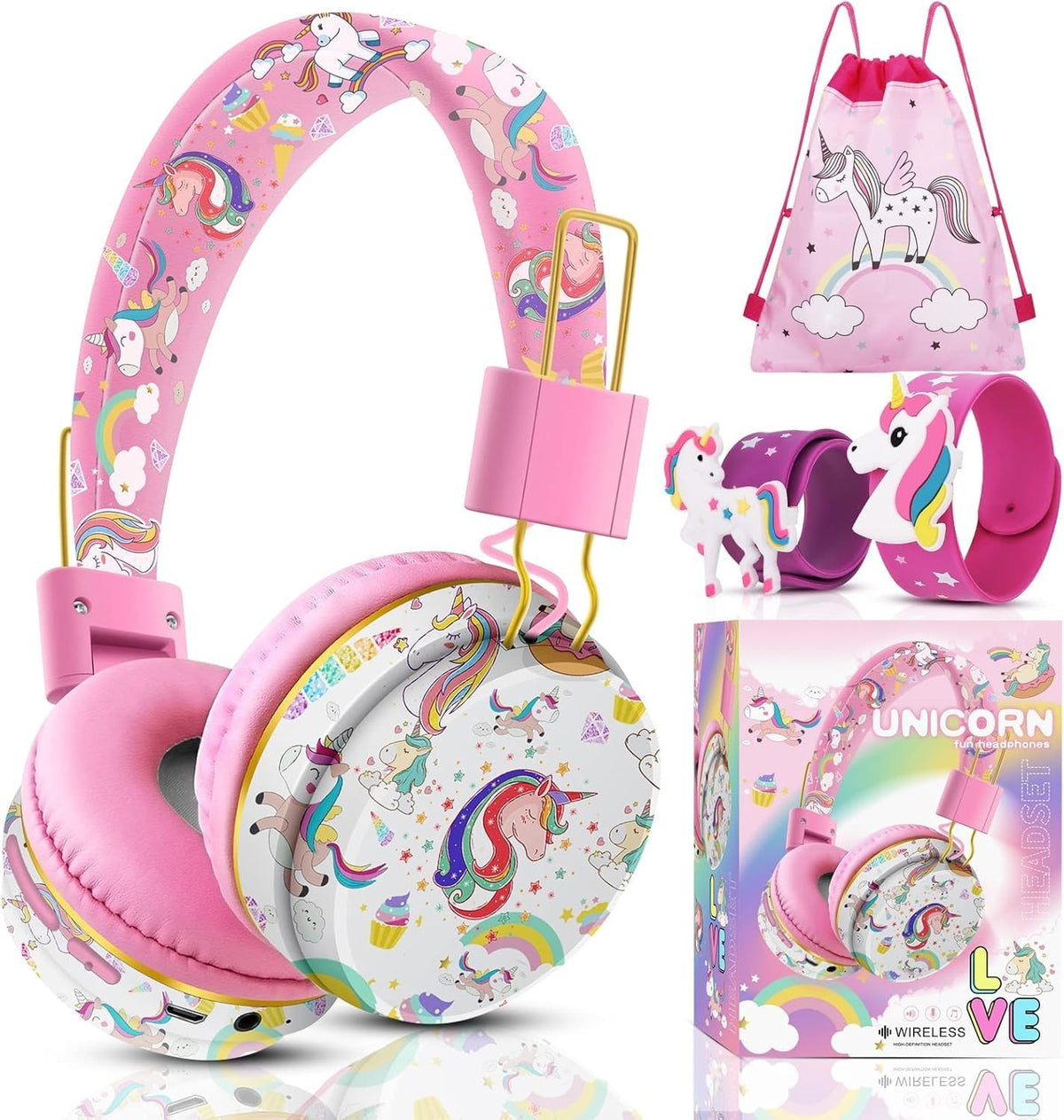QearFun Unicorn headphones front view showing kid-friendly design and 85dB limit