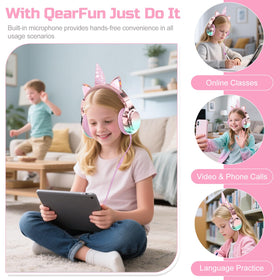 QearFun unicorn headphones gradient pink finish for vibrant style.