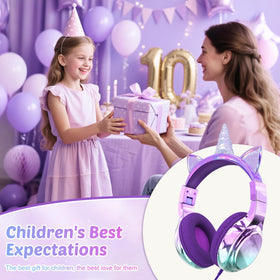QearFun Unicorn Headphones side view; adjustable fit for growing kids