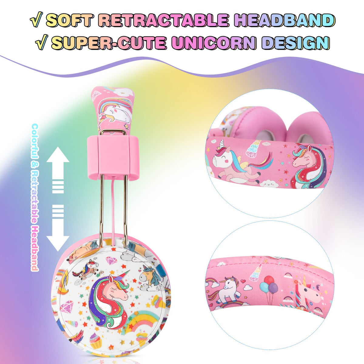 QearFun Unicorn headphones worn by child for comfortable school use
