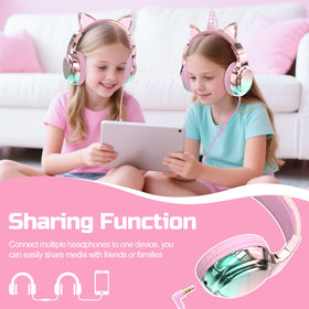QearFun kids cat ear headphones foldable design for easy backpack travel.