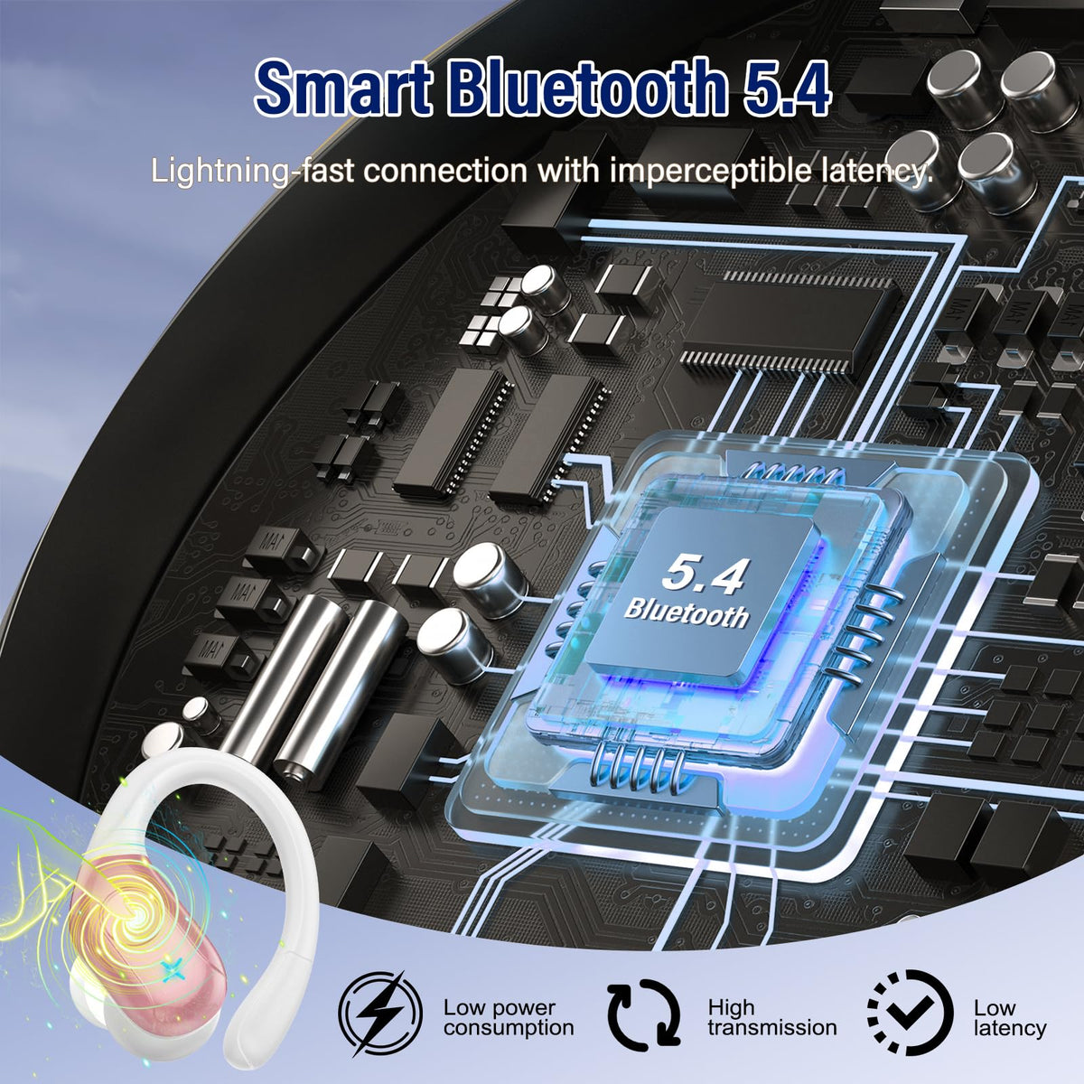 Qecnato charging case open with LED display indicating battery level and quick status