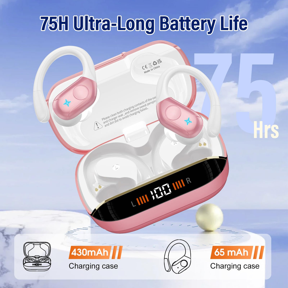 Qecnato close-up of earbud driver and soft earhook highlighting comfort and secure fit