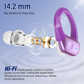Qecnato earbud close-up revealing 14.2mm driver for rich sound