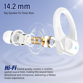 qecnato earbud close-up of 14.2mm driver for richer sound