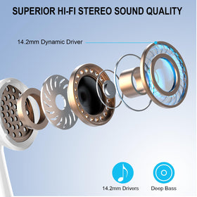 Qecnato earbud close-up showing titanium driver detail for better sound