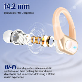 Qecnato driver close-up revealing 14.2mm speaker for fuller bass and clarity