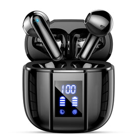 Qecnato wireless earbuds with LED display case showing charging status