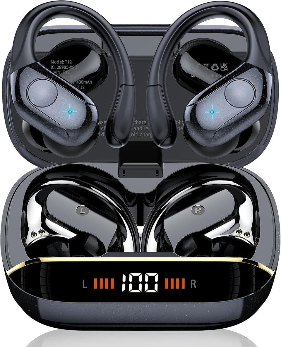 Qecnato front packaging showing earbuds and compact charging case for easy portability