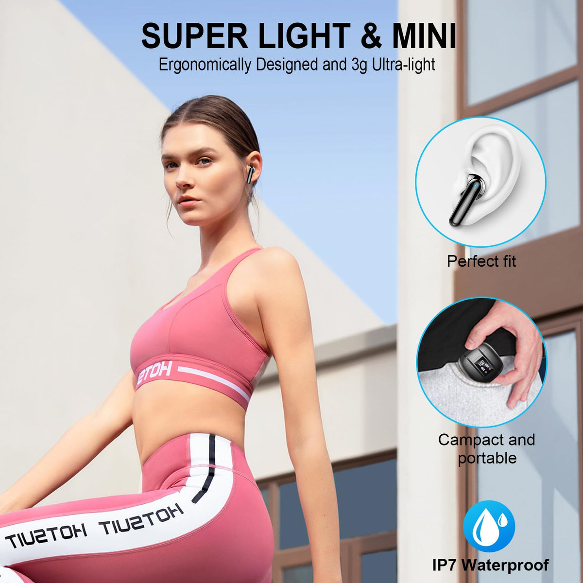 Qecnato IPX7 waterproof earbuds with touch controls for workouts
