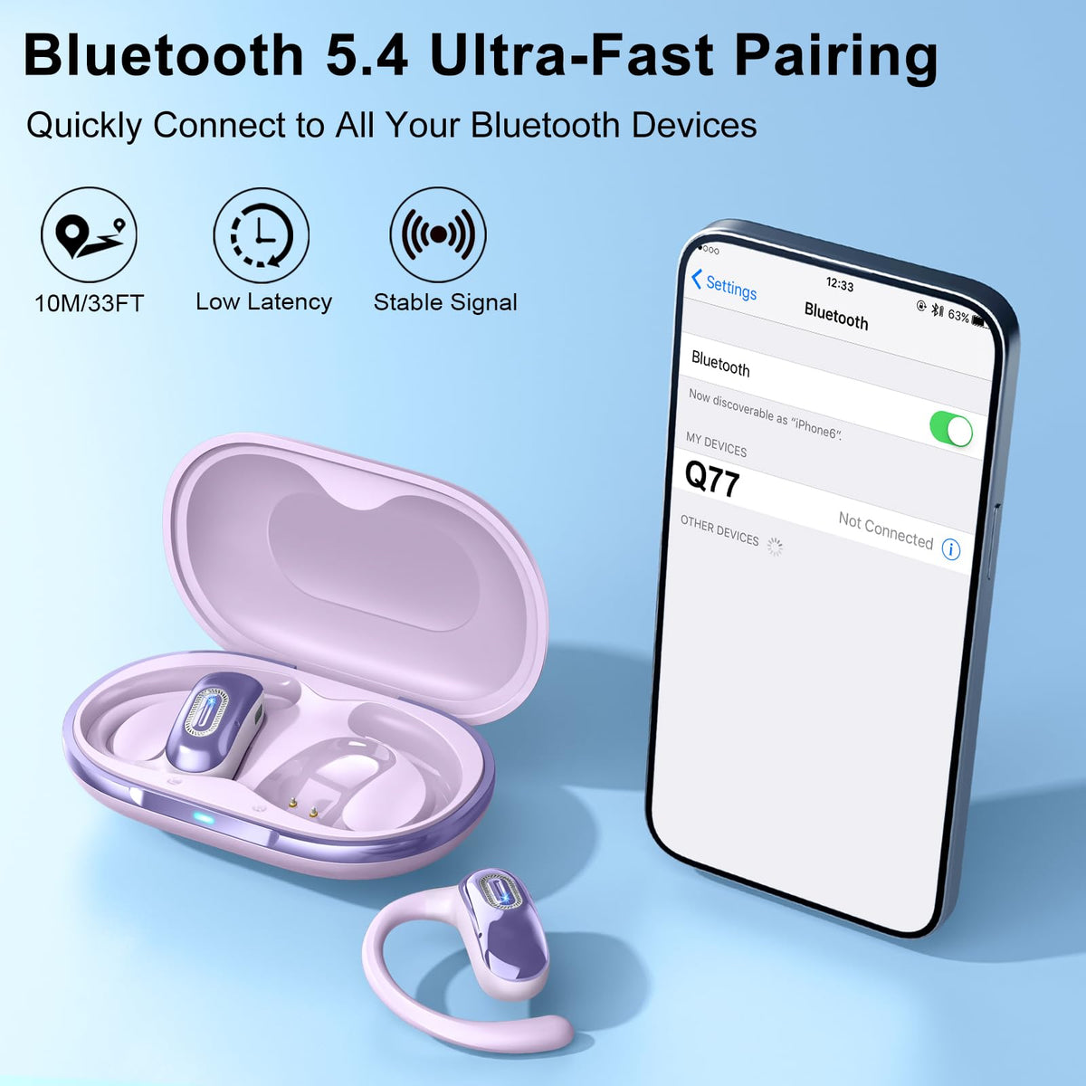 Qecnato open-ear headphones Bluetooth 5.4 for stable wireless connection