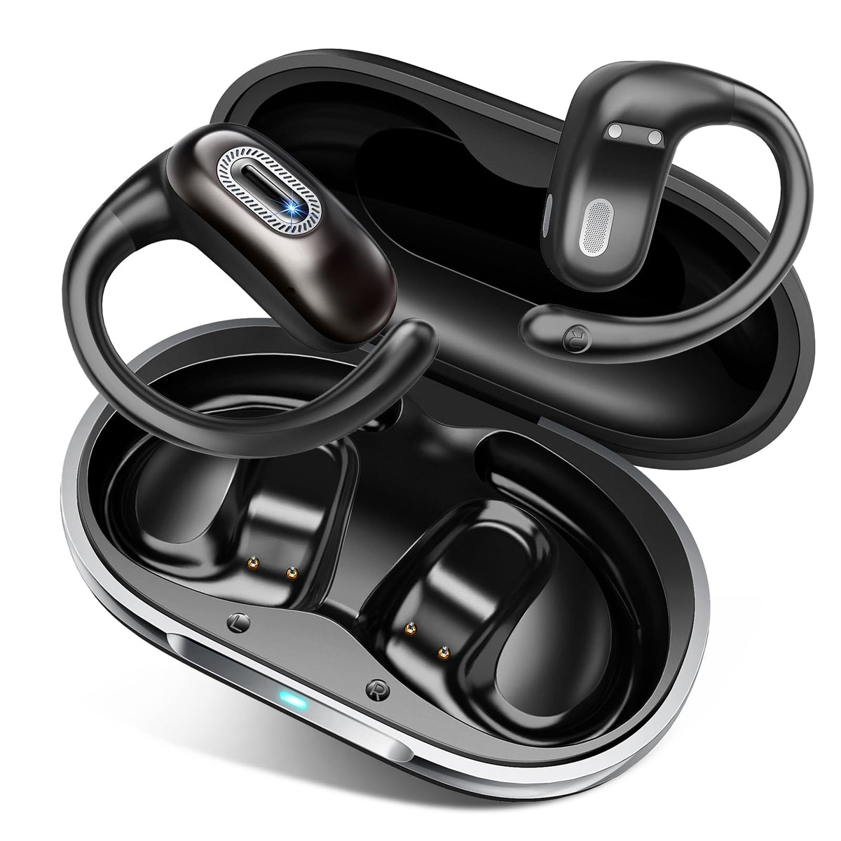 Qecnato open-ear headphones worn during a run offer comfortable awareness and steady audio.