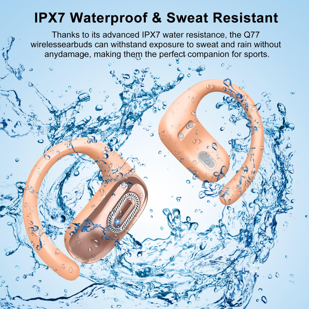 Qecnato OWS open-ear headphones with earhooks staying secure during training.