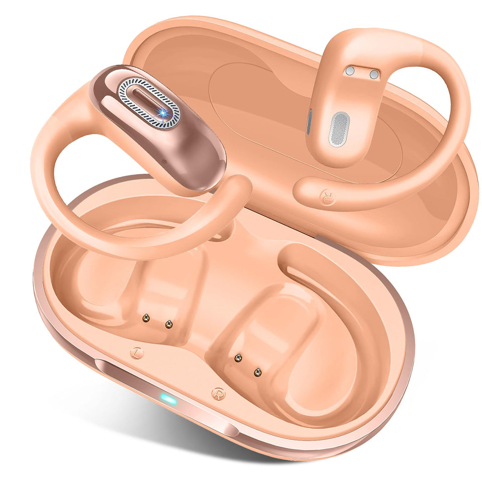 Qecnato OWS open-ear headphones worn during running for secure fit and awareness.