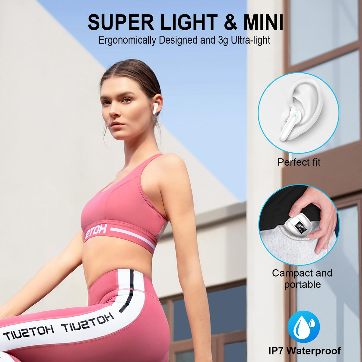 Qecnato earbuds with water splash, conveys IPX7 protection for workouts