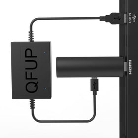 QFUP front view showing compact power stabilizer and packaging benefit tidy setup