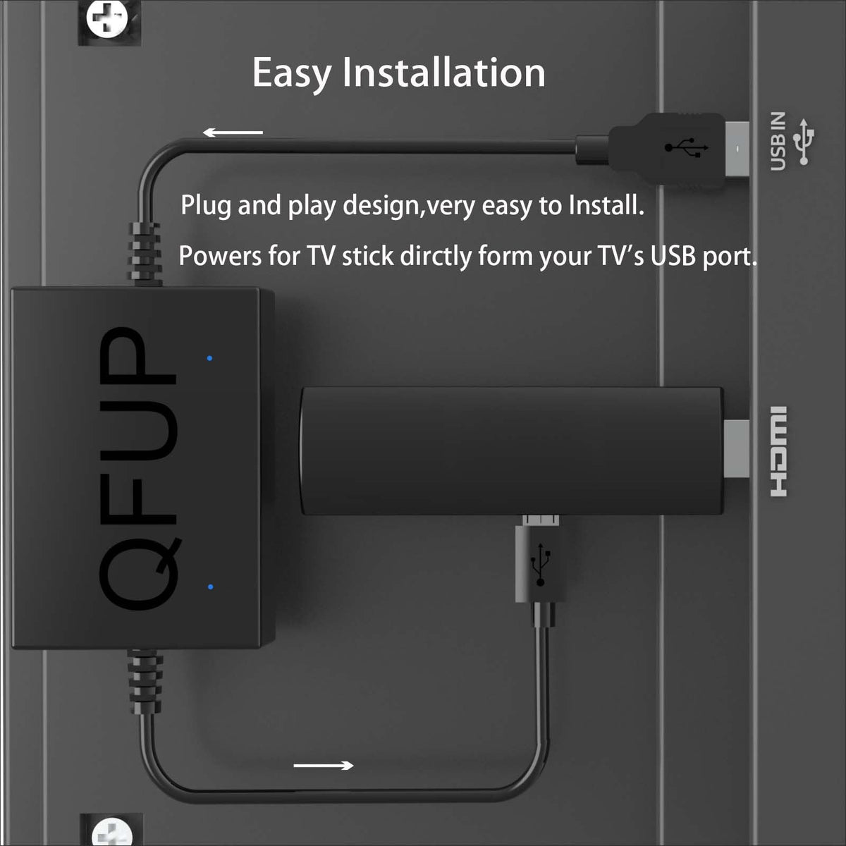 QFUP close-up of USB-A plug showing sturdy contacts for stable power delivery