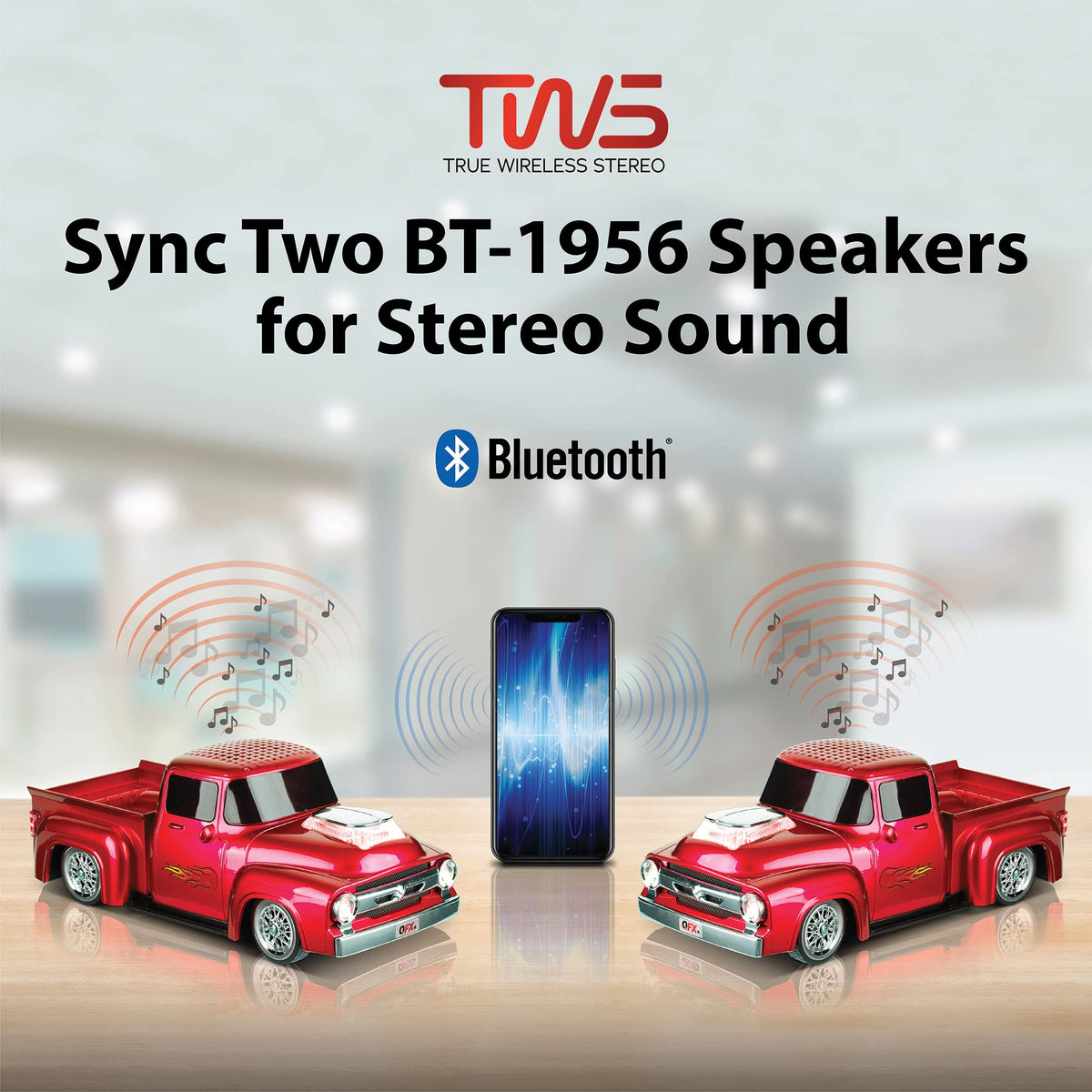 QFX BT-1956 FM radio display offers diverse listening options
