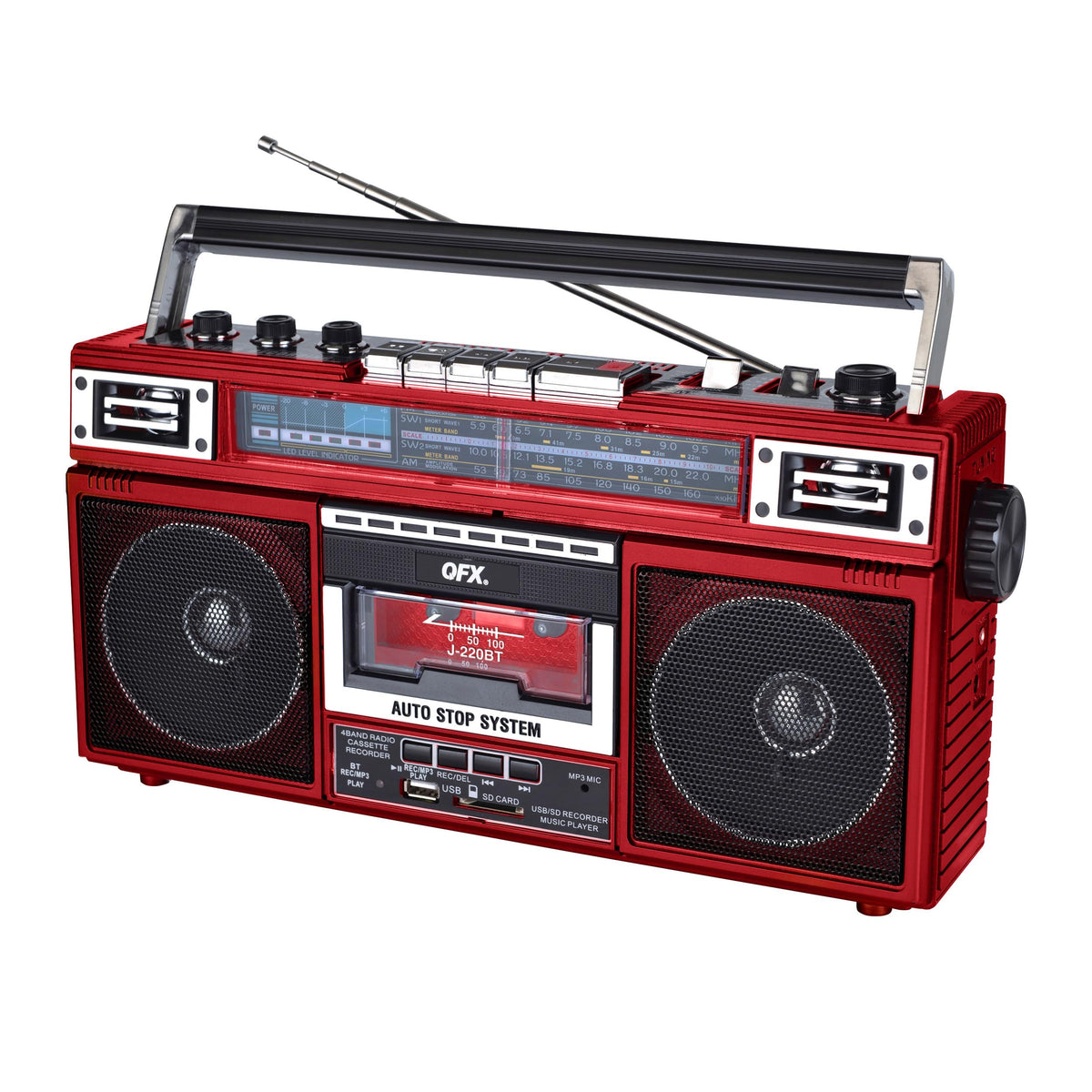 QFX cassette deck close-up demonstrating tape insertion and easy recording