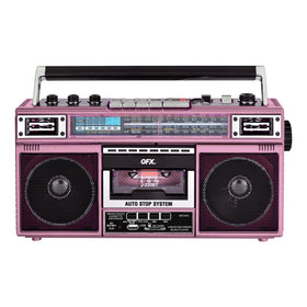QFX J-220BT front view pink showing cassette door and speakers for retro playback