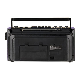 QFX boombox in outdoor picnic setting streaming via Bluetooth for portable music