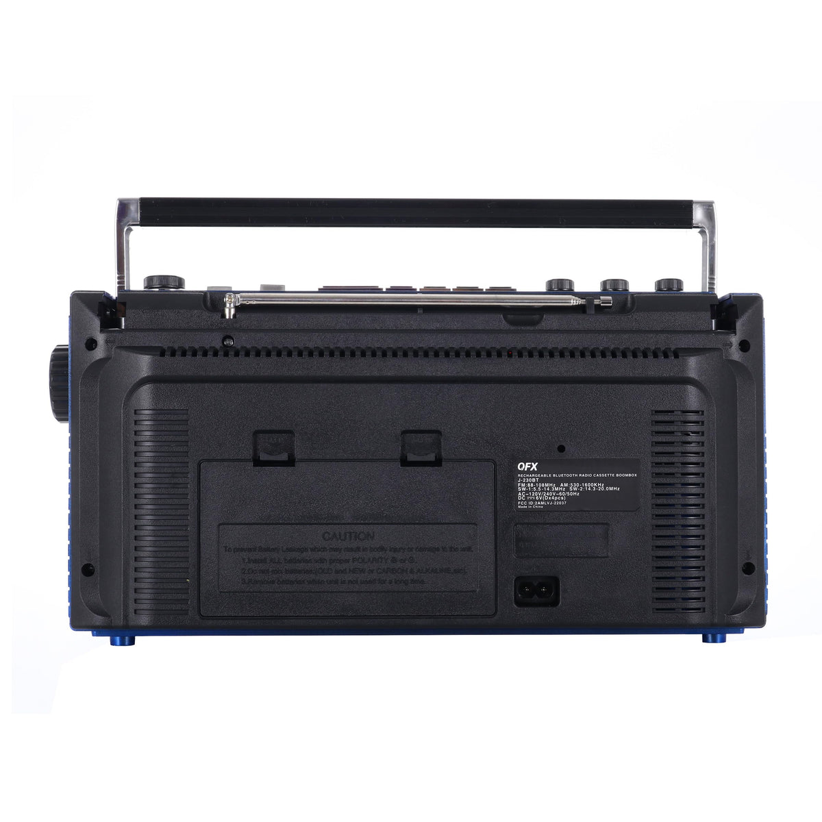 QFX boombox in backyard use showing portability and party-ready sound