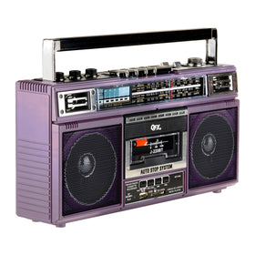 QFX dual speaker grille texture showing drivers for balanced stereo sound