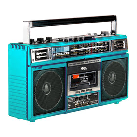 QFX speaker grille detail highlighting dual 3-inch speakers for clear sound