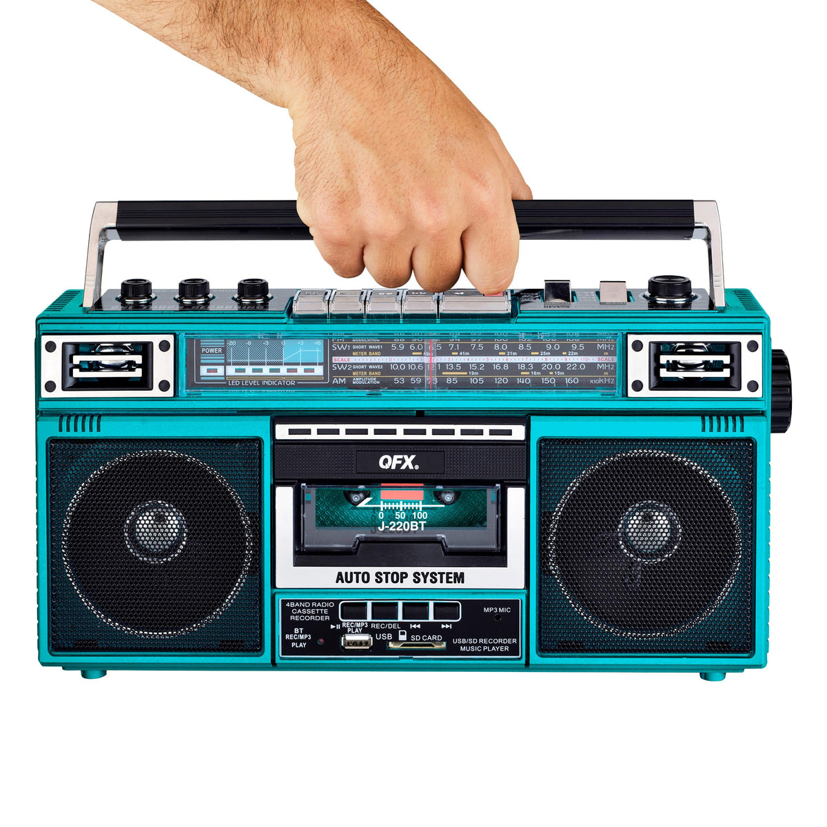 QFX top controls with equalizer and buttons for precise audio adjustments