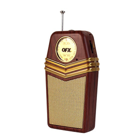 QFX Retro1958 built-in speaker delivers clear AM/FM audio without external gear.