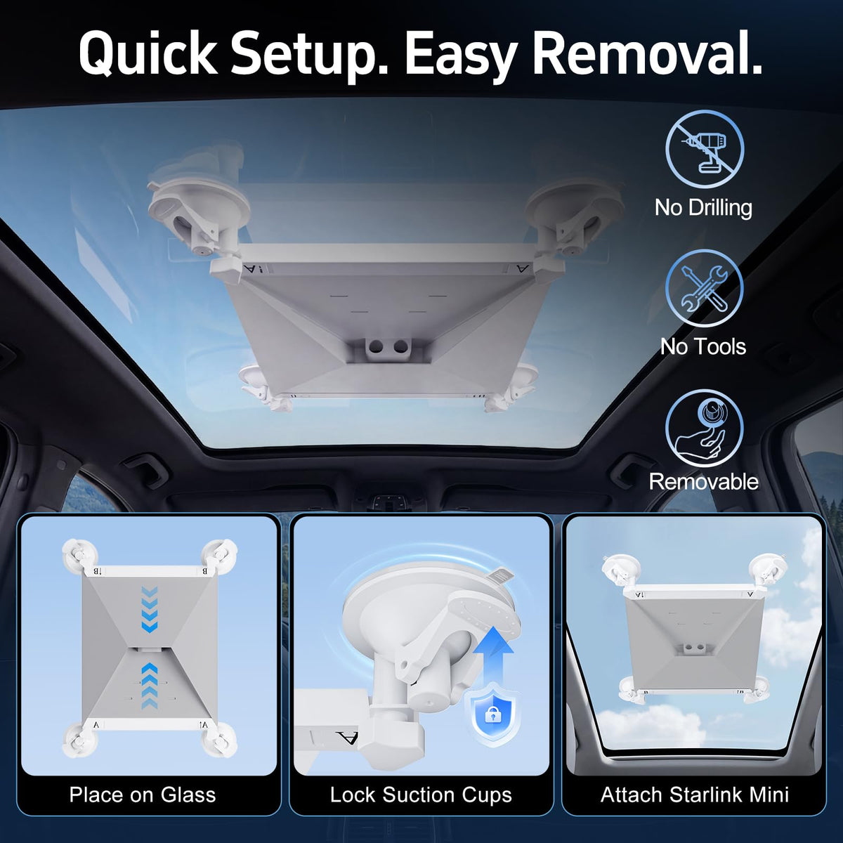 Qi propitious mount on RV side enabling stable satellite reception
