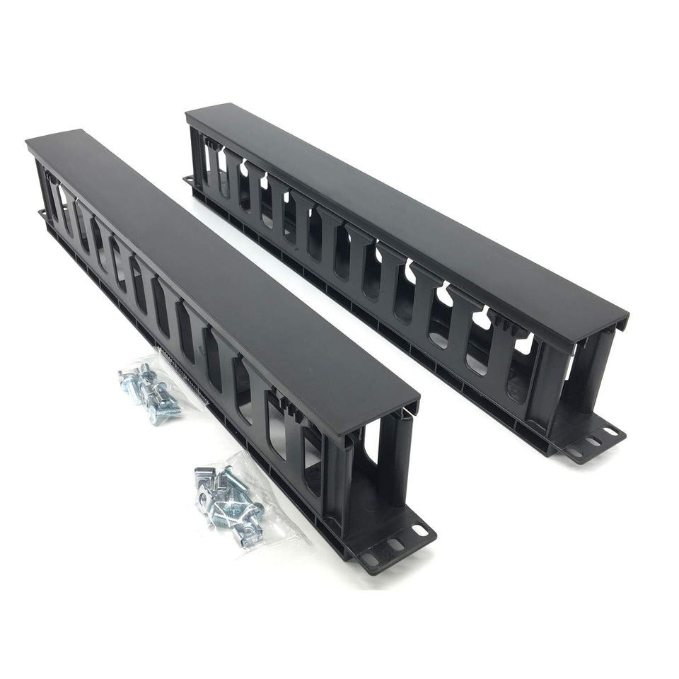 QiaoYoubang 2-pack 12-slot rack mount cable organizer keeps cables tidy on a standard 19-inch rack