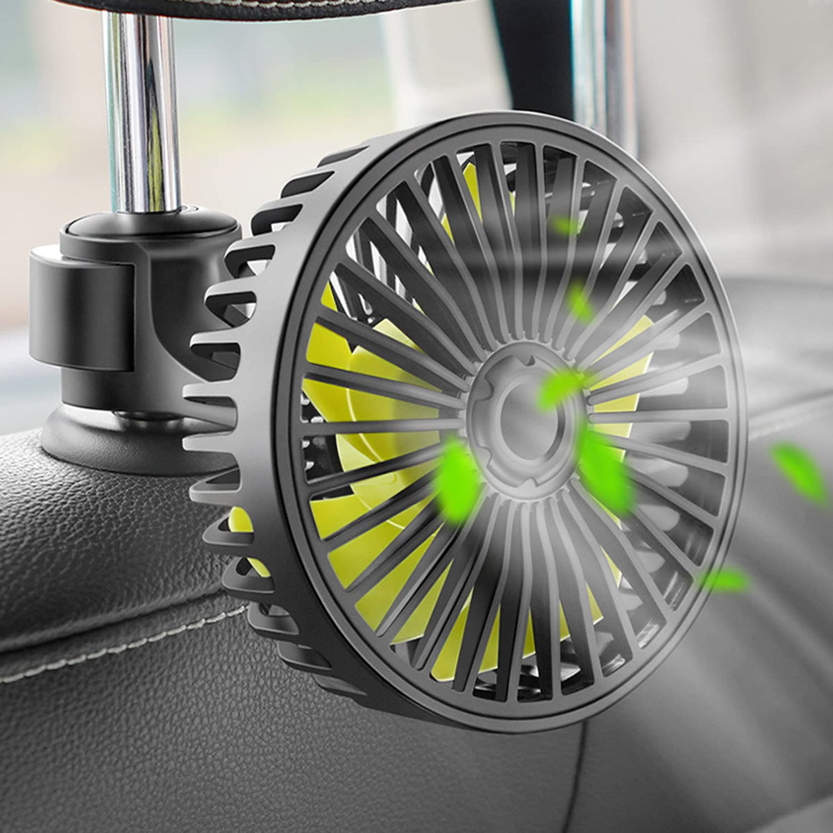 Qidoe car fan backseat with 360° rotation cooling the entire rear cabin