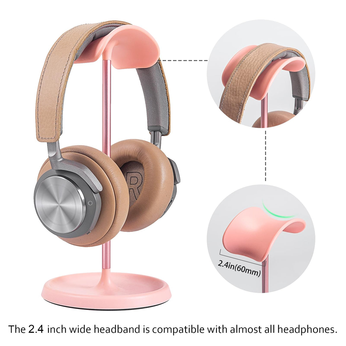 QinCoon pink curved stand, side profile preserving headband shape.