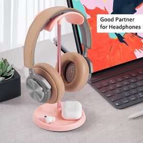 QinCoon pink headphone stand for store display, attractive shelf-ready look.