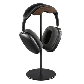 QinCoon headphone stand with walnut base blends wood and metal for a premium desk look