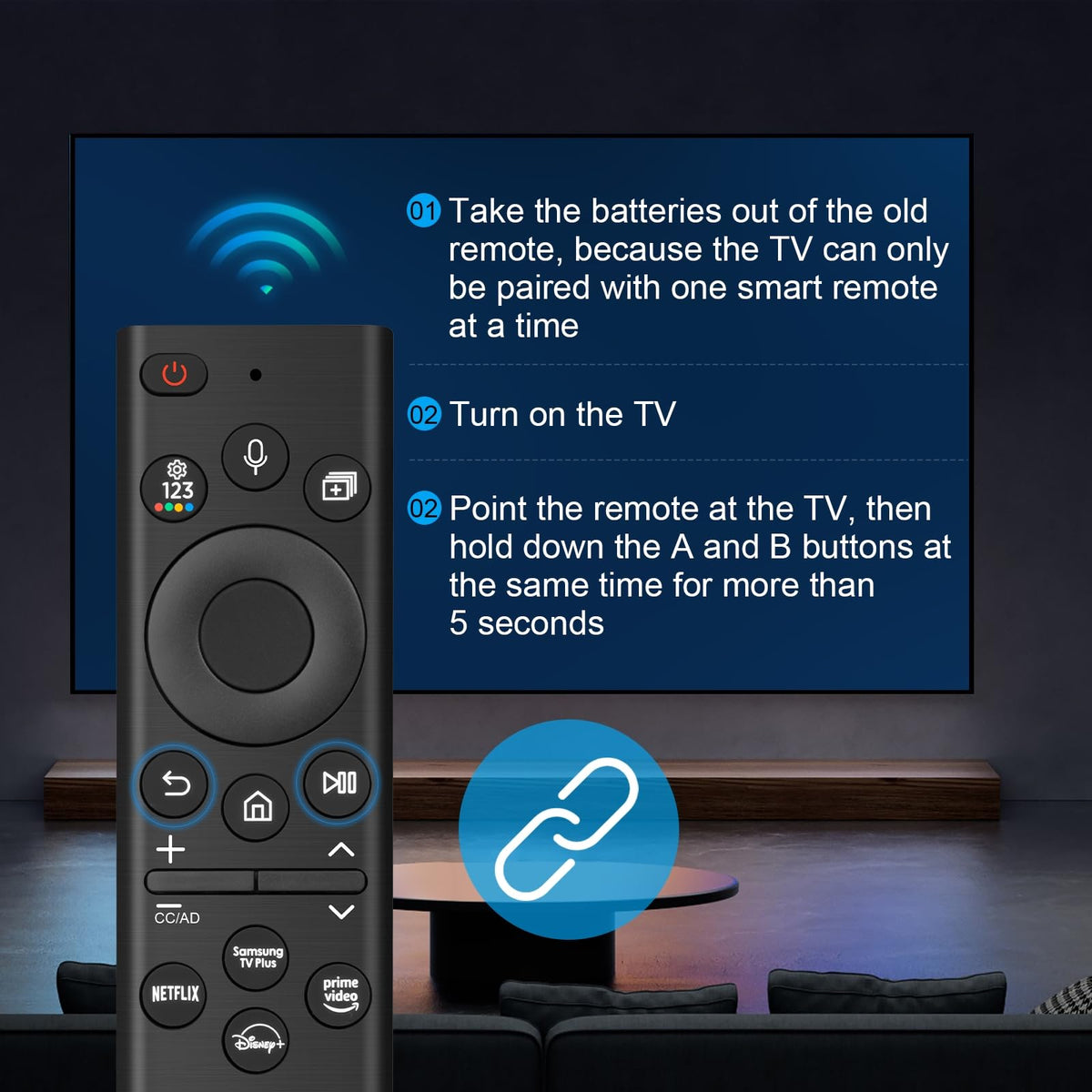QingLan Samsung remote offers up to 10-meter range for couch control.