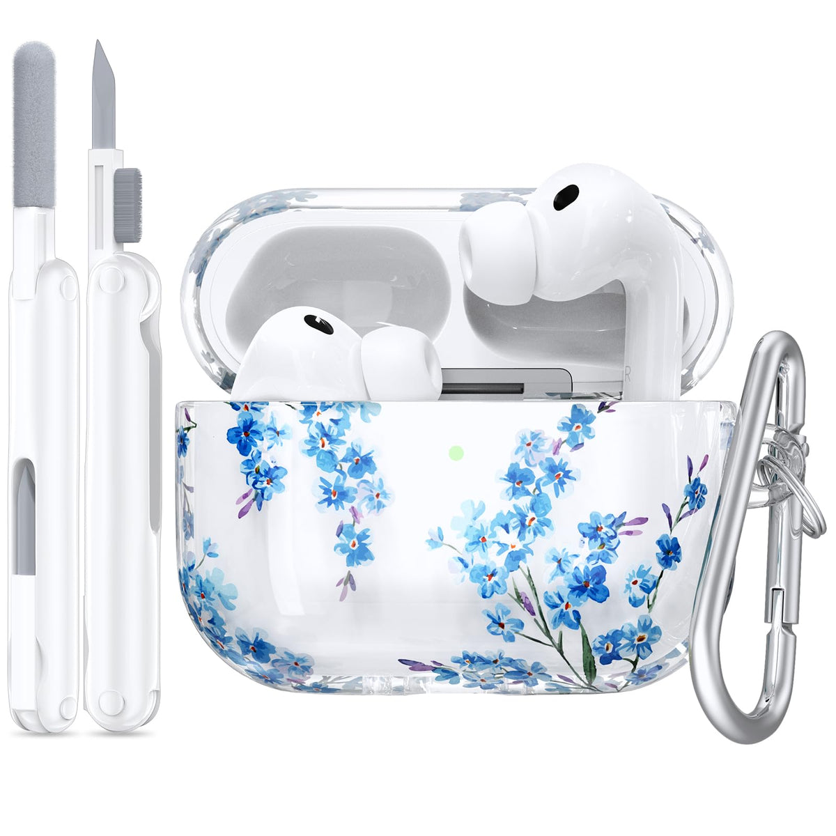 QINGQING AirPods Pro 3 case with clear floral design protecting your earbuds.