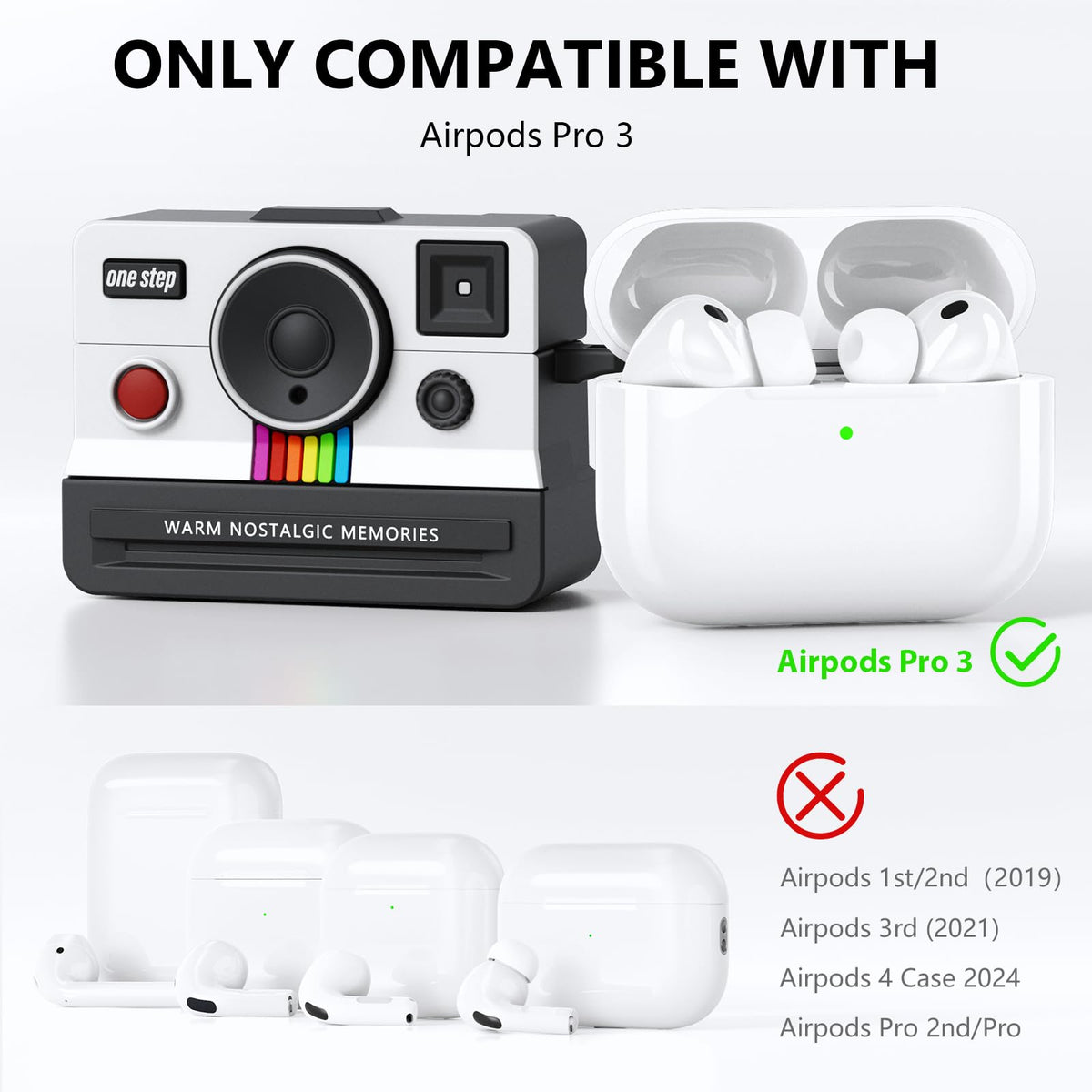 QINGQING AirPods Pro 3 silicone cover guarding against scratches with retro style.