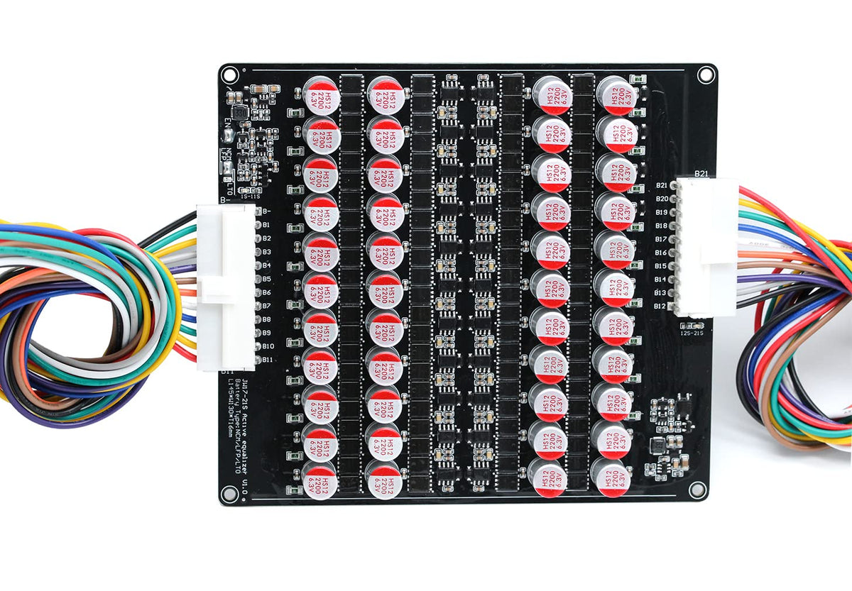 QINIZX 21S balancer board top view with status LED for quick monitoring.