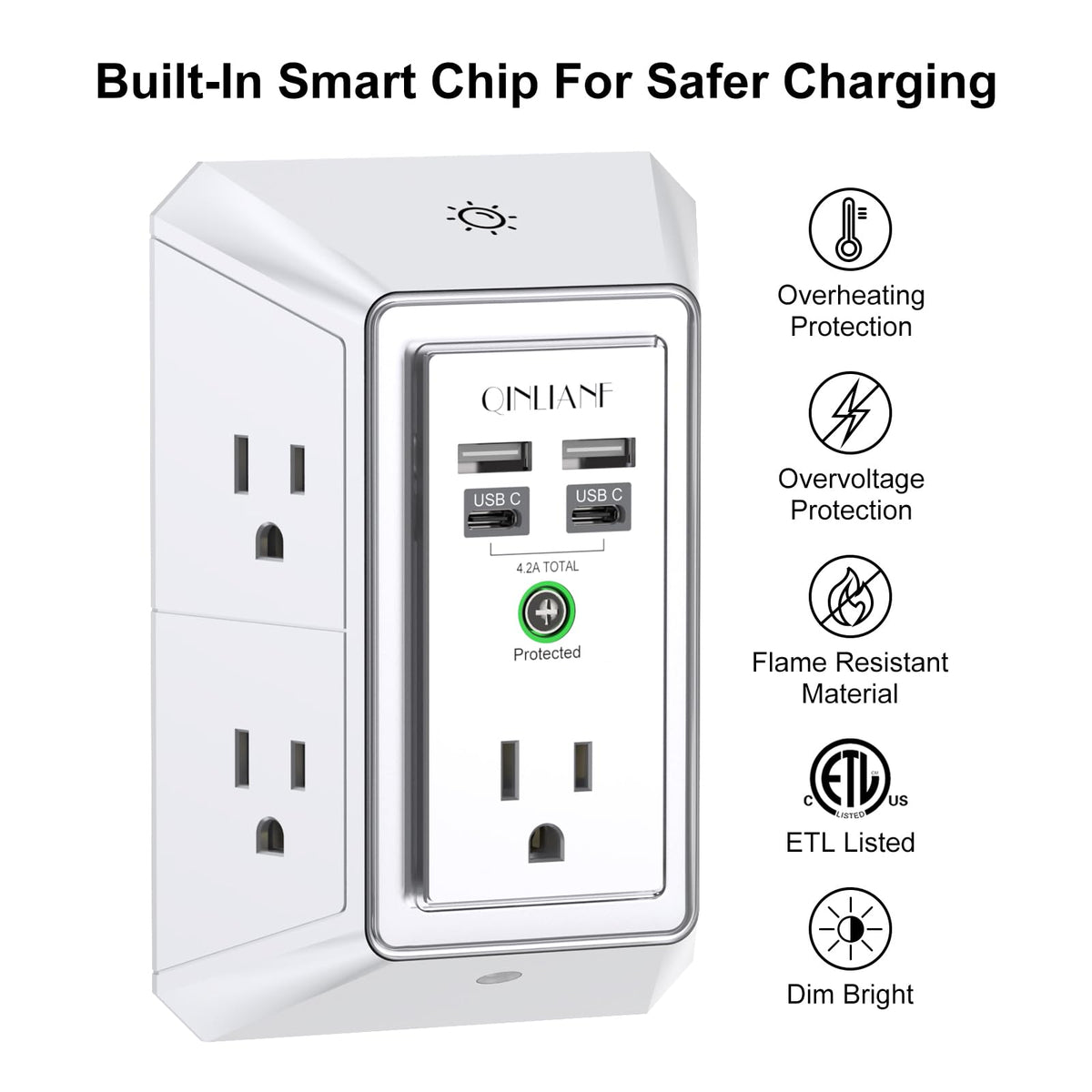 QINLIANF edge night light close-up showing touch control and soft warm glow