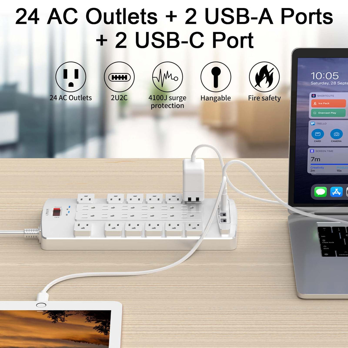 QINLIANF flat plug with 10ft cord providing flexible placement and neat routing