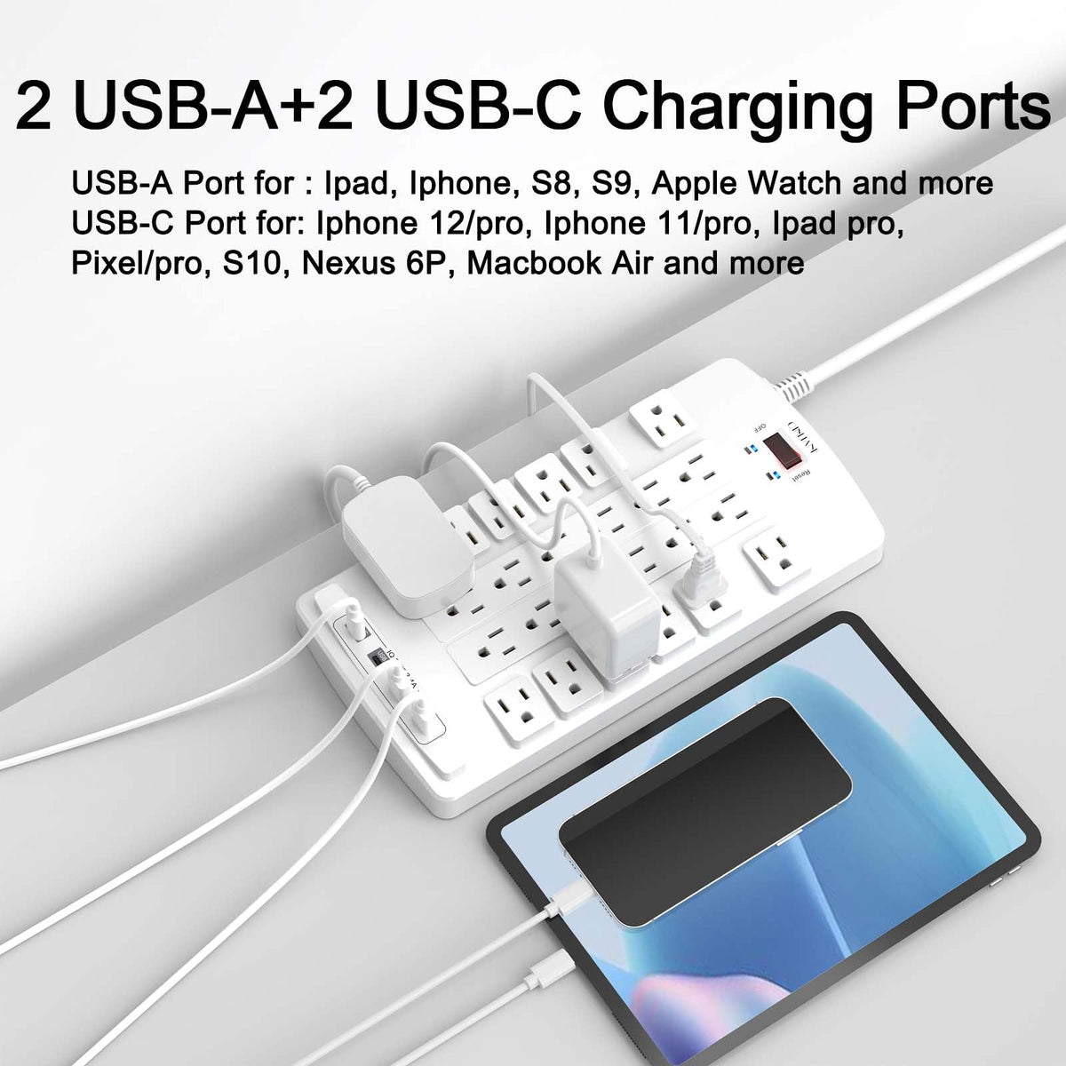 QINLIANF flat plug and 6ft heavy-duty cord for space-saving placement benefit