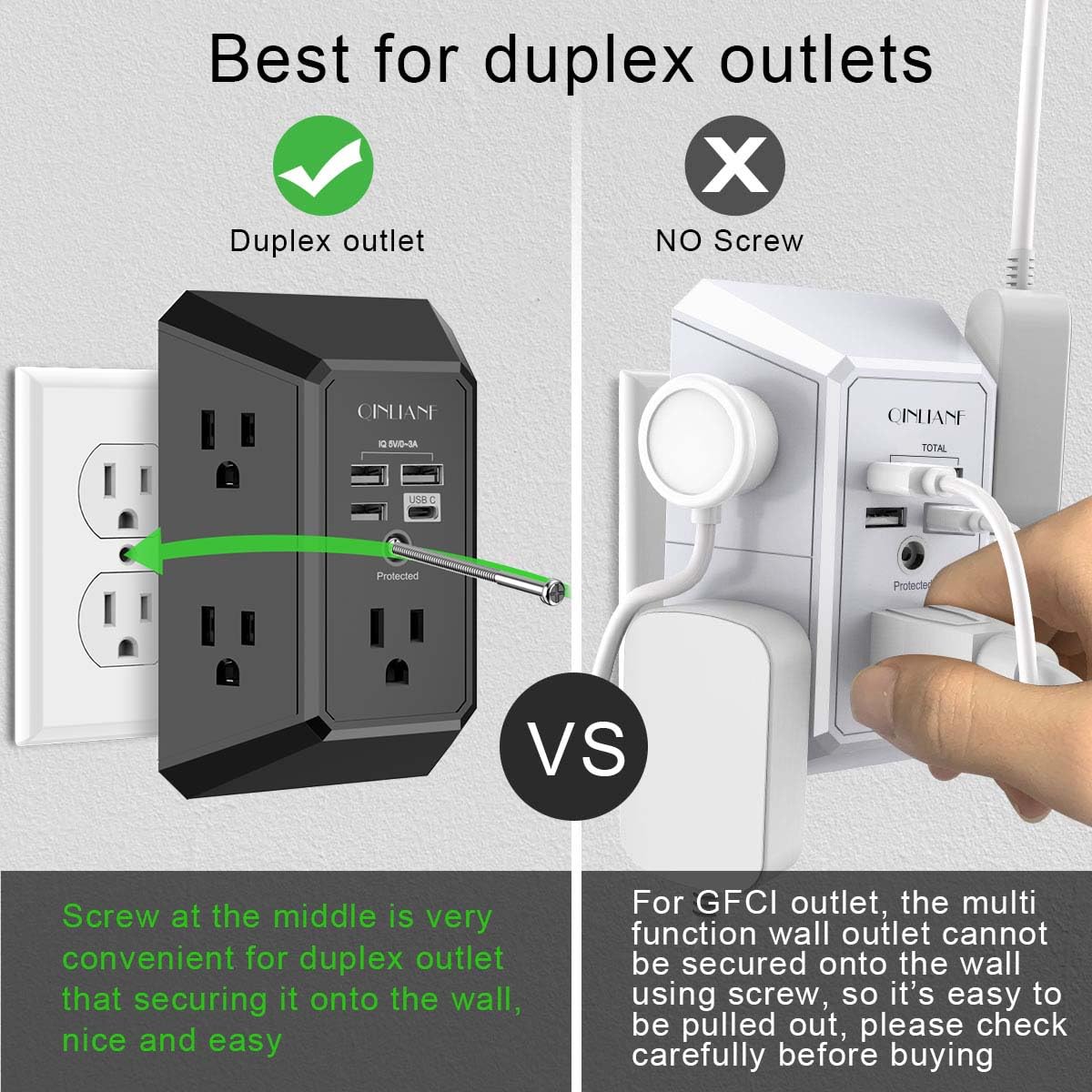 QINLIANF four USB ports deliver efficient charging for phones and tablets.